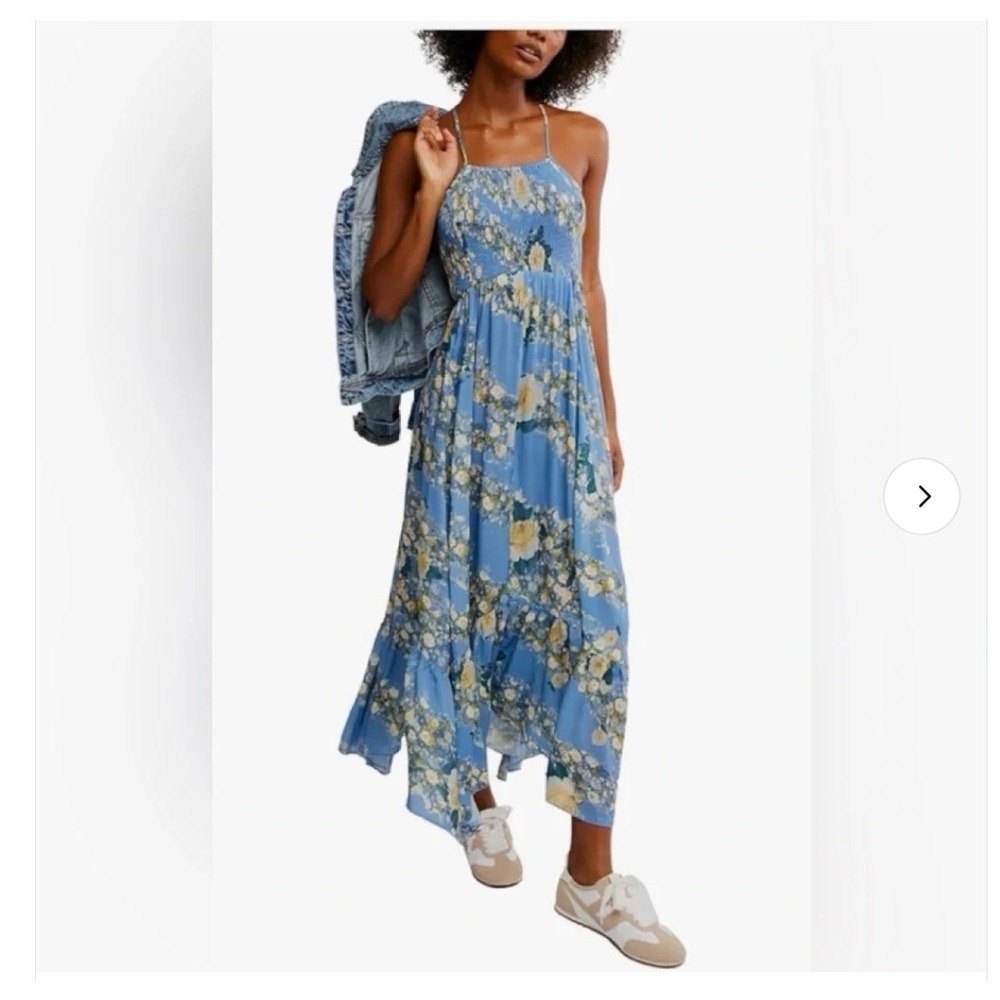 Free People Heat Wave Floral Print High/Low Maxi Dress Size Small Smocked Flowy